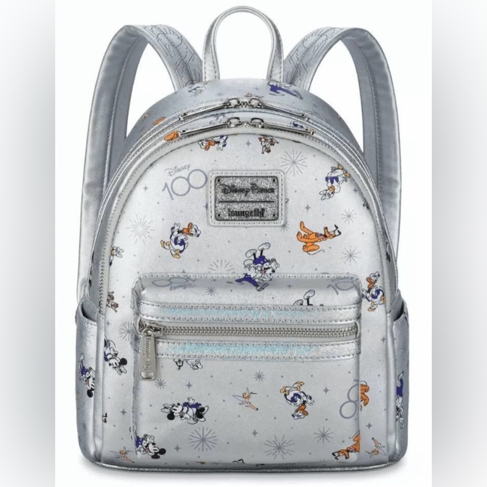 Disney Parks 100th Anniversary Mickey & Friends Platinum Loungefly, NWT.
